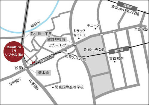 都営大江戸線「西新宿5丁目」駅より徒歩2分。渋谷本町ビルの7階にございます。